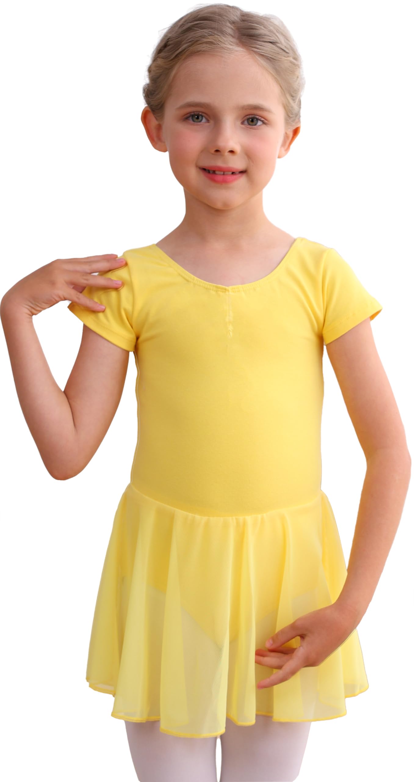 MdnMd Toddler Ballet Leotards for Girls Dance Leotards with Skirt Gymnastic Ballerina Outfit Dress Classic Short Sleeve