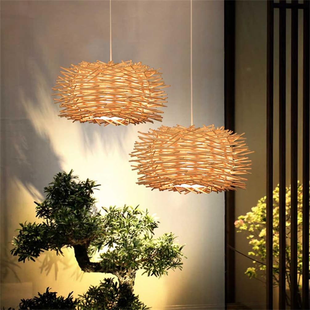Lampada A Sospensione Boho Intrecciata A Mano, Lampada A Sospensione A Nido D'uccello in Rattan, Lampada A Sospensione A Soffitto Lampada Nordica in Vimini Fatta A Mano, Lampadario
