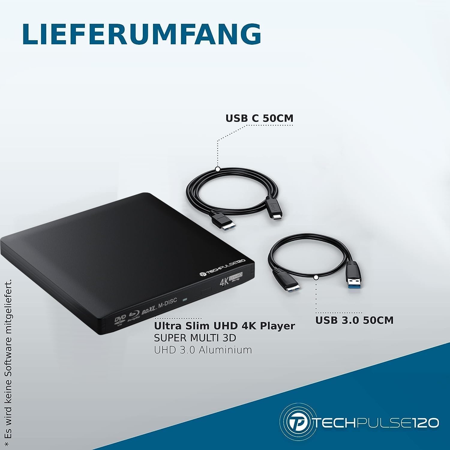 techPulse120 Masterizzatore Blu-ray USB 3.0 4K UHD 3D M-Disc BDXL HDR10 per lettori Blu-ray Burner Superdrive Ultra-Slim BD DVD CD per Netbook Notebook Ultrabook Windows Mac OS Apple in alluminio nero