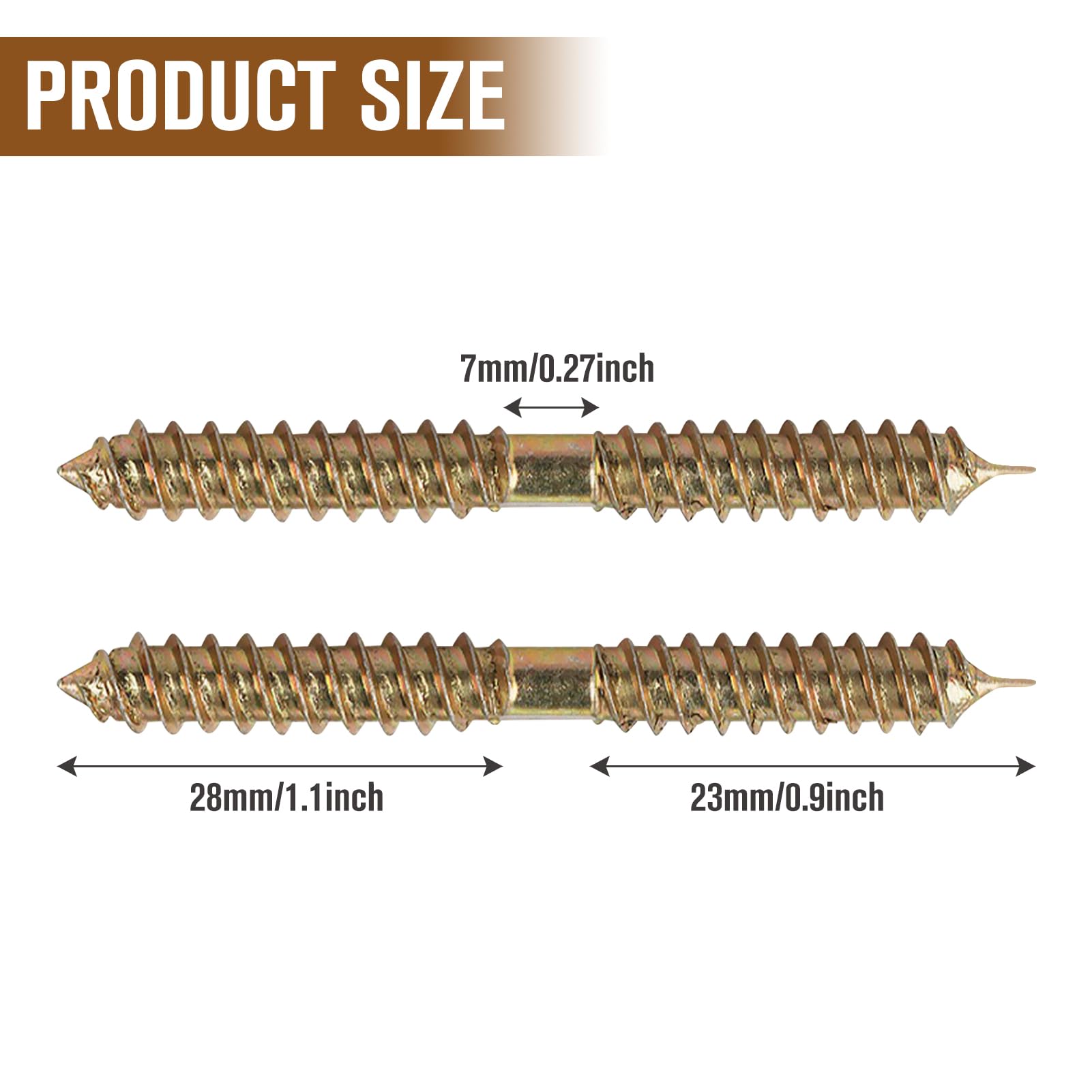 Double Ended Screws, 24 PCS Tapping Thread Wood to Wood Dowel Screws 60mm Double Threaded Screw Hanger Bolts for Furniture Fixing Dowel Woodworking Connector (24) - Image 2