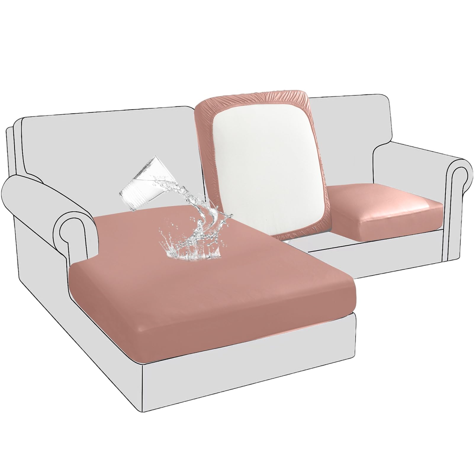 BXFUL PU Sofa Seat Cushion Covers Leather Seat Cushion Protector Waterproof Furniture Protector Sofa Seat Sofa Slipcover with Elastic Bottom (Large Chaise Seat,Pink)