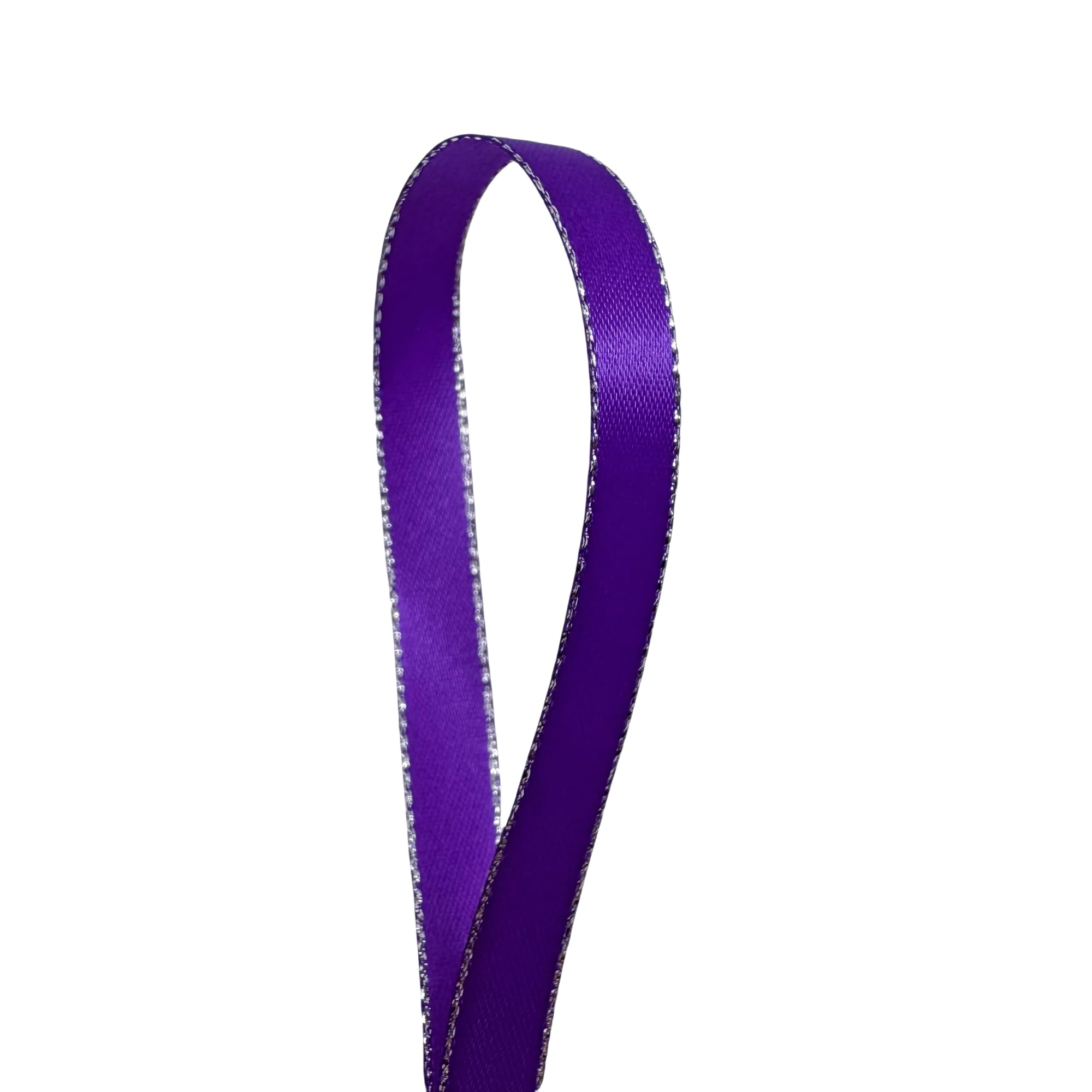 QIANF Purple Double Face Satin Ribbon with Siver Border for Gift Wrapping, Hair Bows, Wedding Party Decoration, Crafts Sewing, Invitation Cards,