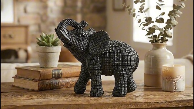 Figura decorativa de elefante en resina negra 7 pulgadas miniatura 7
