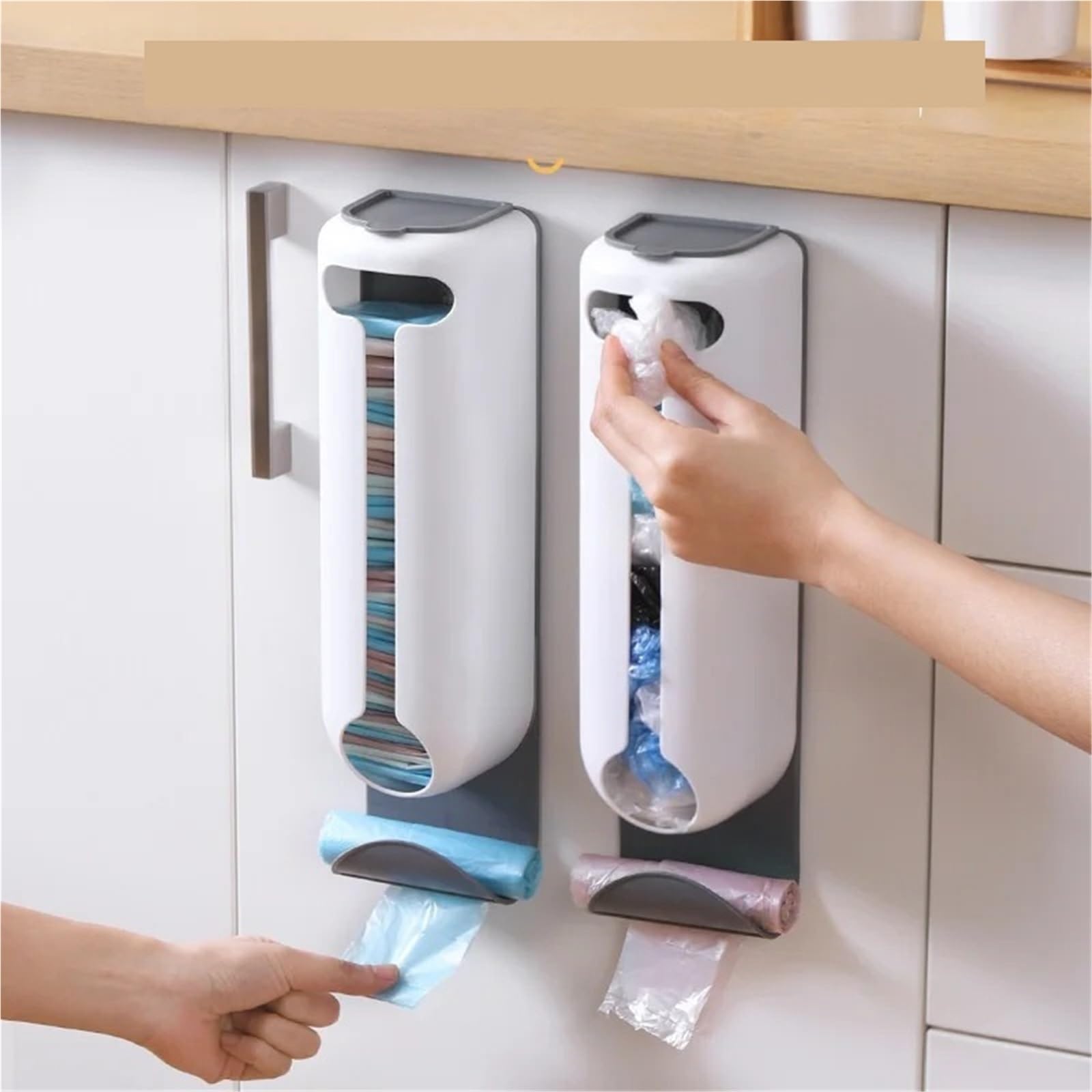 Müllbeutelspender 2 Stück an der Wand montierte Plastiktütenspender, Organizer for Küche und Zuhause, ordentliche Organisation, platzsparende Müllbeutel-Aufbewahrungsbox