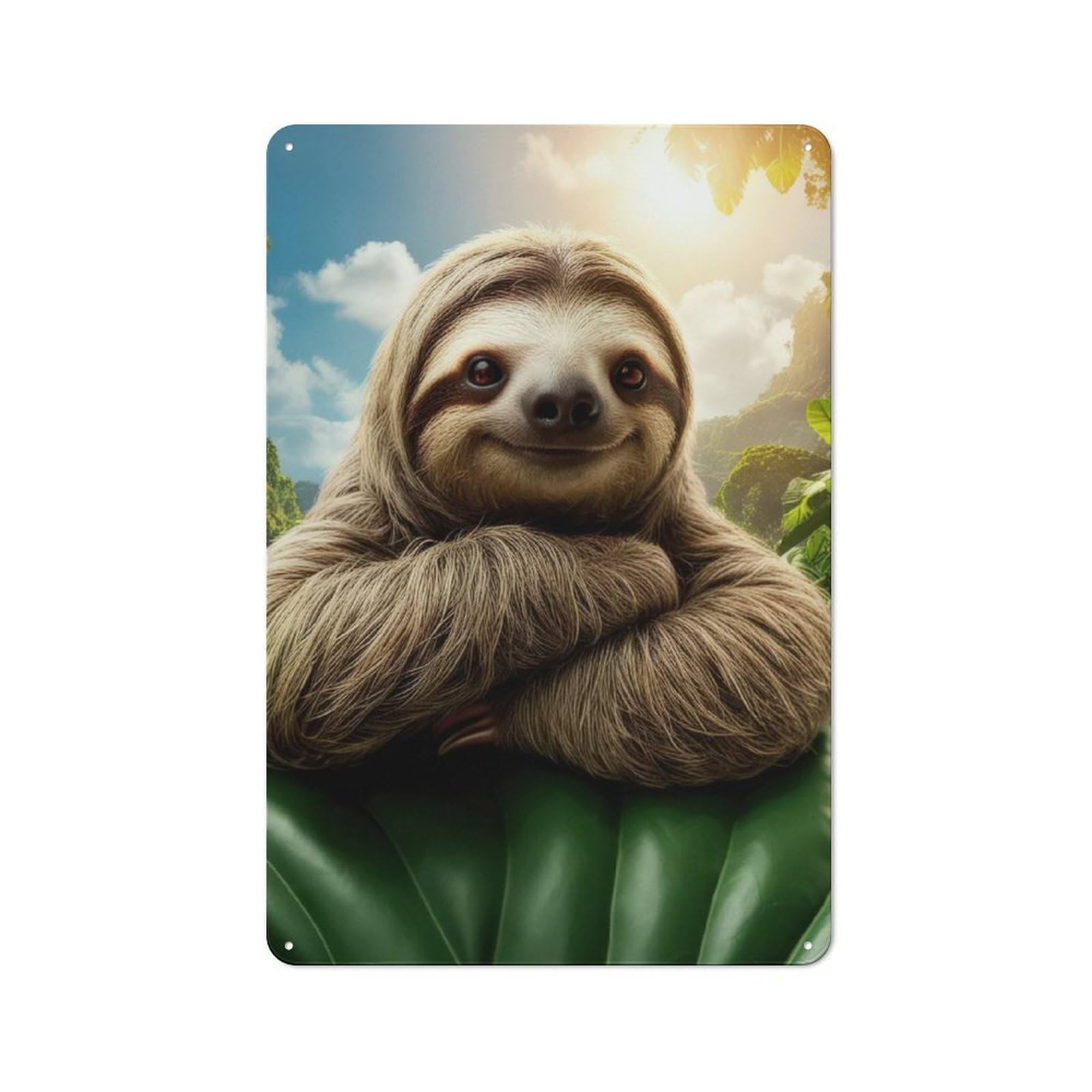 Junmoney Smiling Sloth In Jungle, Nursery, Cute Animal Retro Metal Sign 30X20cm Featuring For Workshop Wall, For Kitchen, Dining Room And Home Bar Wall Decor