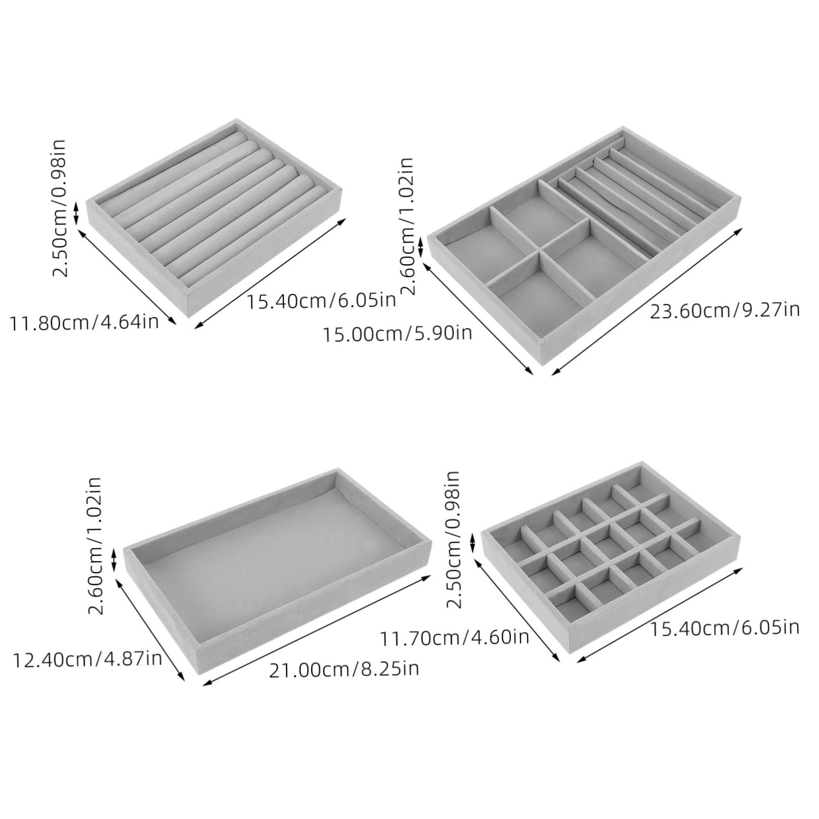 GALPADA Bandeja Organizadora para Joyas de Felpa, 4 Piezas, Diseño de 15 Compartimentos para Anillos y Pendientes, Adecuado para Exhibición en Tiendas de Joyería