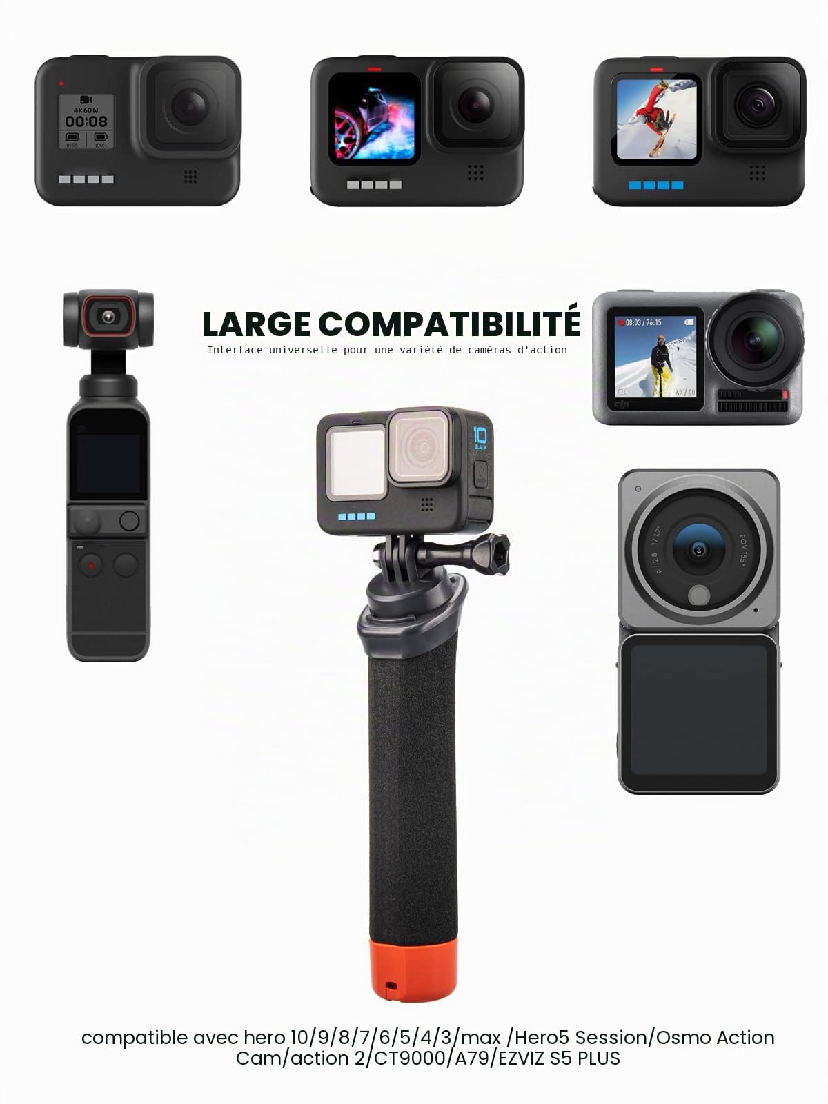 Lammcou Poignée Flottante, Go Pro étanche Handler pour plongée sous-Marine, Monopode avec Corde de sécurité et Bracelet, Floating Hand Grip pour Hero 13 12 11 10 9 Go3 X3 Accessoires