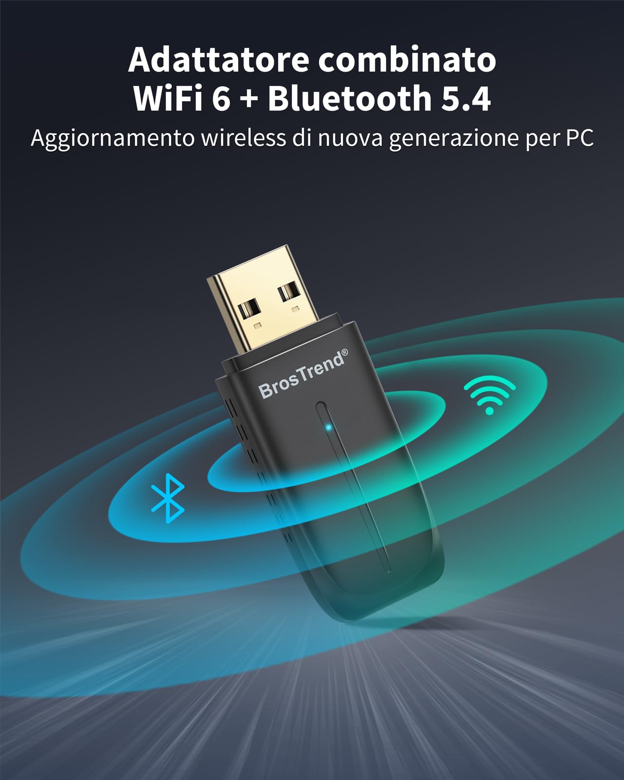 BrosTrend AX900 WiFi 6 USB Ricevitore 𝐁𝐥𝐮𝐞𝐭𝐨𝐨𝐭𝐡 𝟓.𝟒, Chiavetta WiFi per PC Fisso, Mini Bluetooth USB Adattatore Wi-Fi Dual Band 5GHz 600Mbps + 2.4GHz 286Mbps Supporta Windows 11/10, WPA3