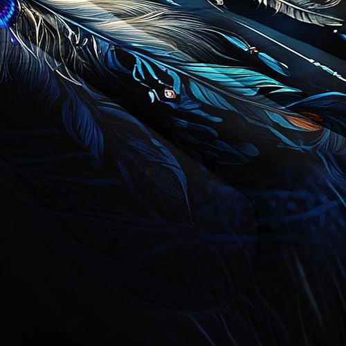 Miniatura 3 de AILONEN Juego de edredón de atrapasueños de lobo, tamaño Queen, juego de ropa de cama con estampado de cabeza de lobo azul, juego de edredón de