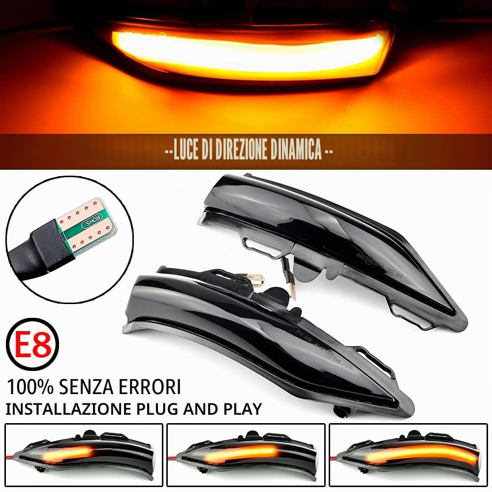 2 pezzi indicatori di direzione a LED per specchietto laterale compatibile con F-ord Fie-sta MK8 2019, compatibile con Fie-sta ST Line MK8 2018 2019 2020, compatibile con Pu-ma MK2-Giallo