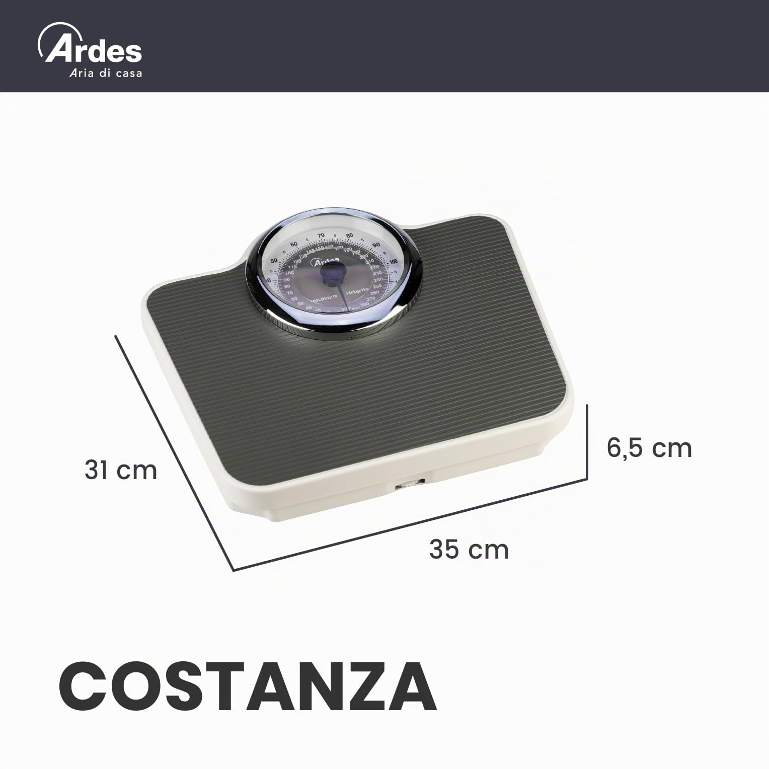ARDES - AR2PP2M Mechanische Personenwaage ohne Batterien, Vintage-Stil, mit rutschfester Matte - Gewicht in Kilogramm und Pfund