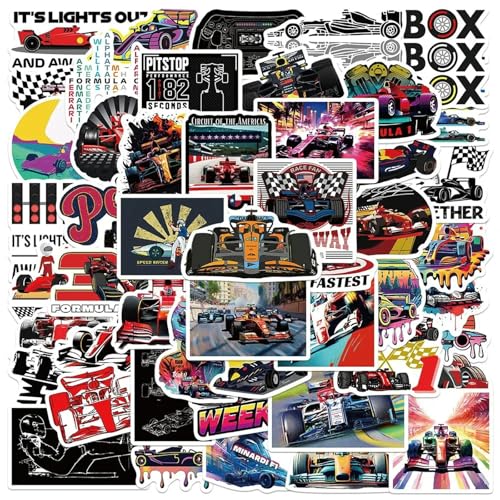 TVIVID 50 decalques divertidos de fórmula 1 de corridas de fórmula 1, decalques de graffiti para portátil, bagagem, skate, motocicleta, capacete de bicicleta