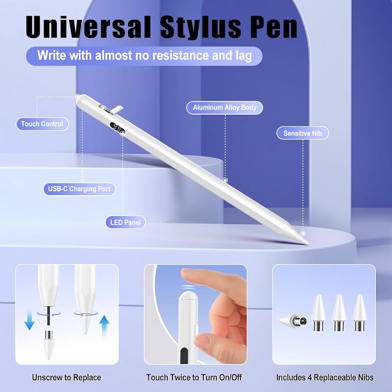 TiMOVO Érintőképernyős Stylus Toll - Gyorstöltős, iPad/iPhone/Android Kompatibilis, LED Töltésjelzővel, Mágneses Rögzítéssel, 8 Órás Üzemidő