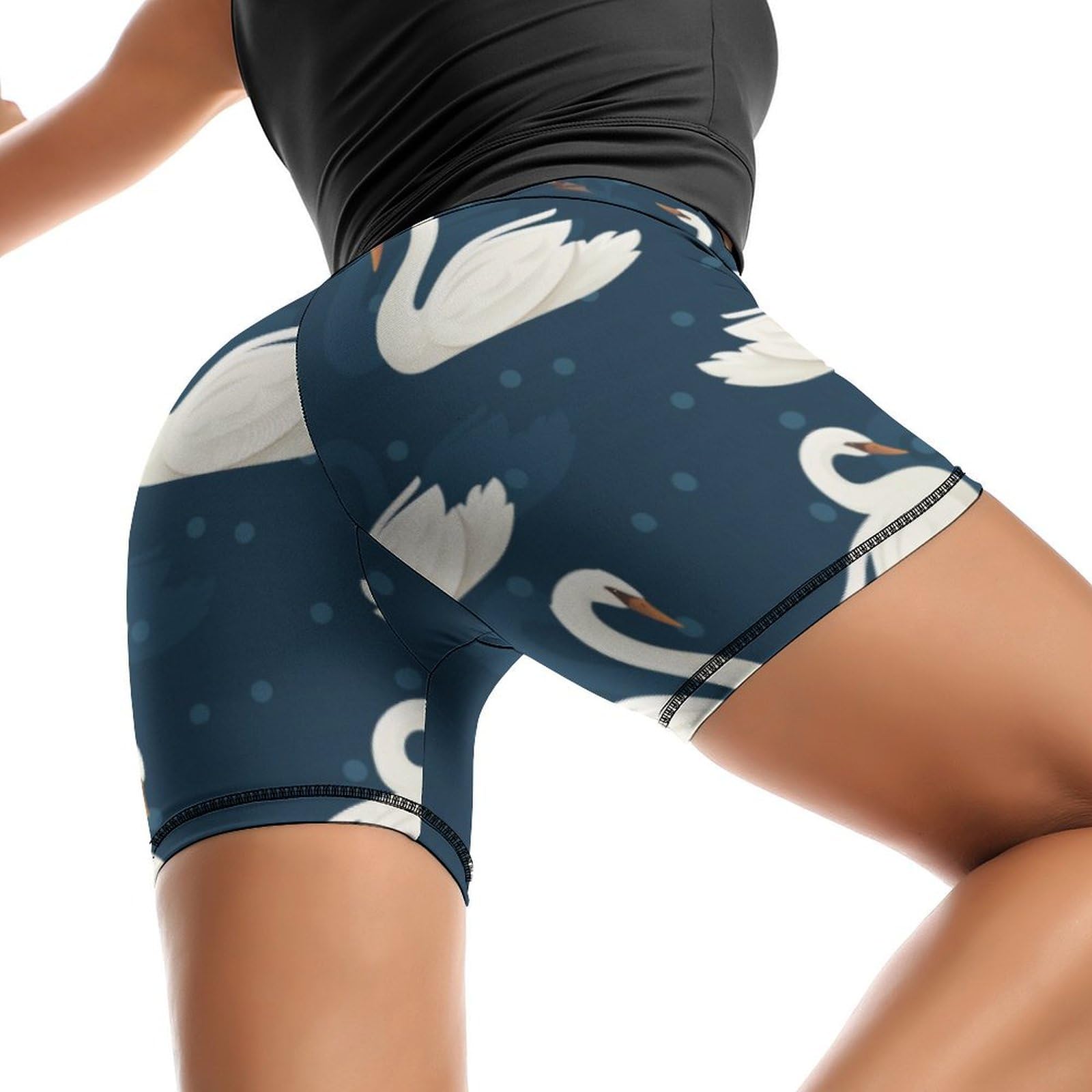 Cute Goose Animal Pattern High Waist Yoga Shorts for Women Athletic Shorts Leggings Running Pants Black