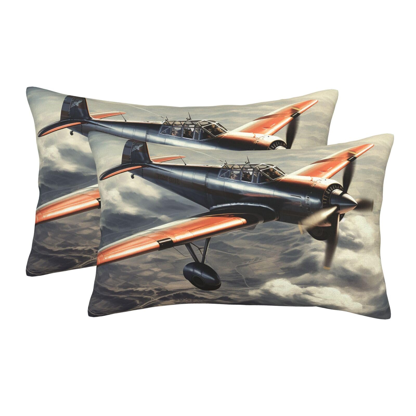 2 Pack Pillow Cases with Hidden Zipper, Soft Breathable Pillow Covers for Hair and Skin, Retro Airplane Pillowcases 16"x24" Bed Pillow Protectors Cover for Sleeping Gifts