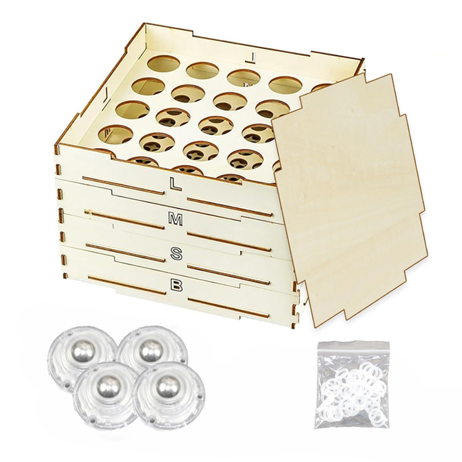 Bacs de classement en blocs de bois noble avec tamis à 4 niveaux pour un rangement durable