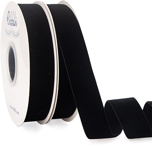 Ribbli 2 rollos de cinta de terciopelo negro, cinta de Navidad para envolver regalos, decoración del árbol de Navidad, decoración del hogar,