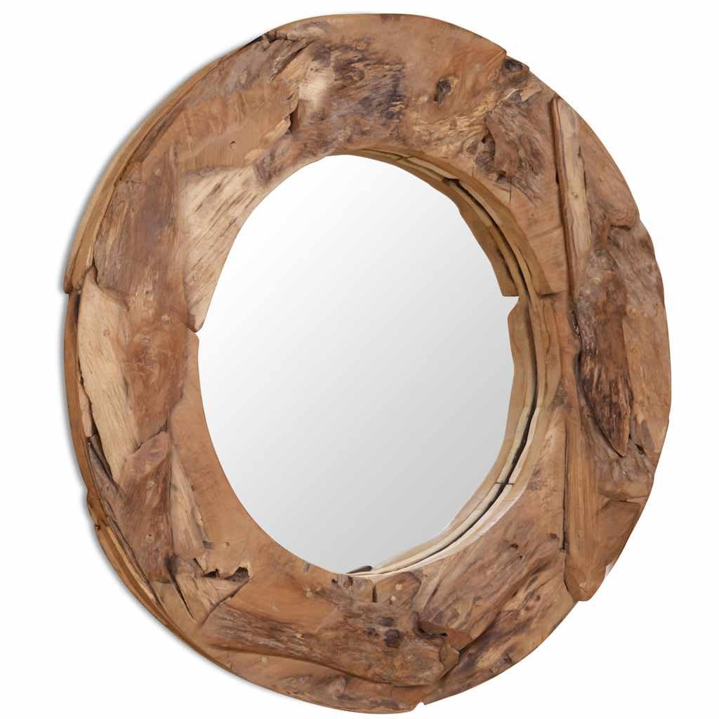 Specchio decorativo rotondo in teak, diametro 80 cm, con cornice in legno e ganci per appendere, fatto a mano, decorazione da parete per bagno, camera da letto, corridoio e soggiorno, in stile