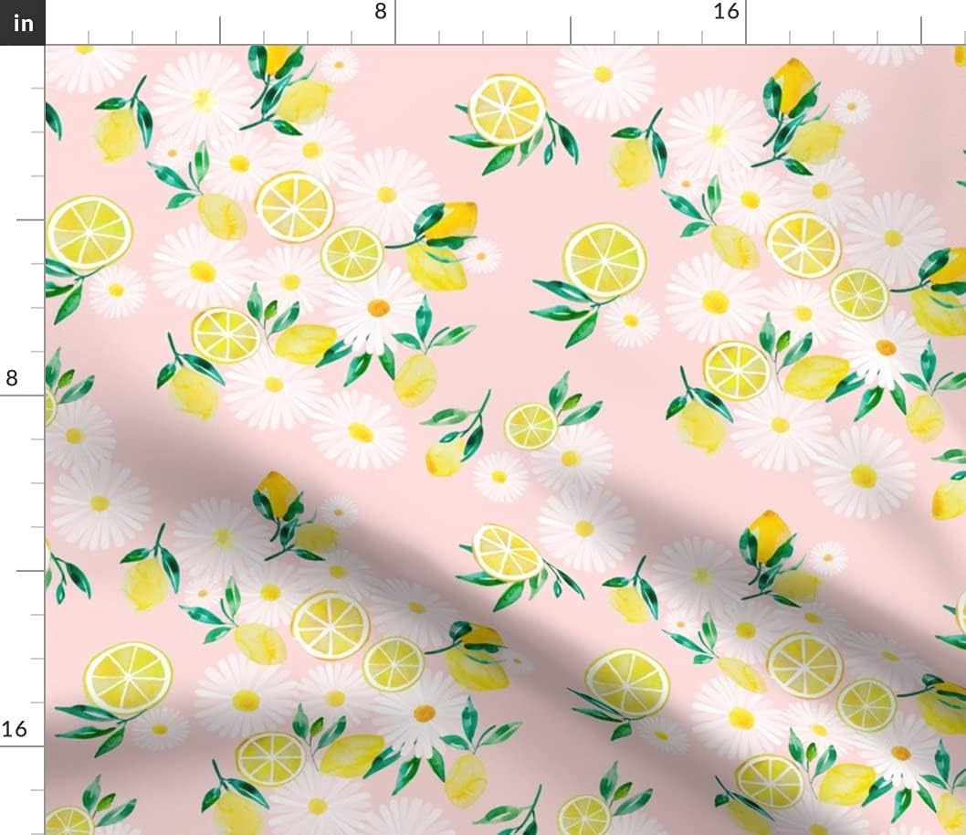 Spoonflower Fabric - Spring Floral Yellow Pink Green Fruit Lemonade Summer Food Citrus Printed on Petal Signature Cotton Fabric by The Yard - Sewing Quilting Apparel Crafts Decor