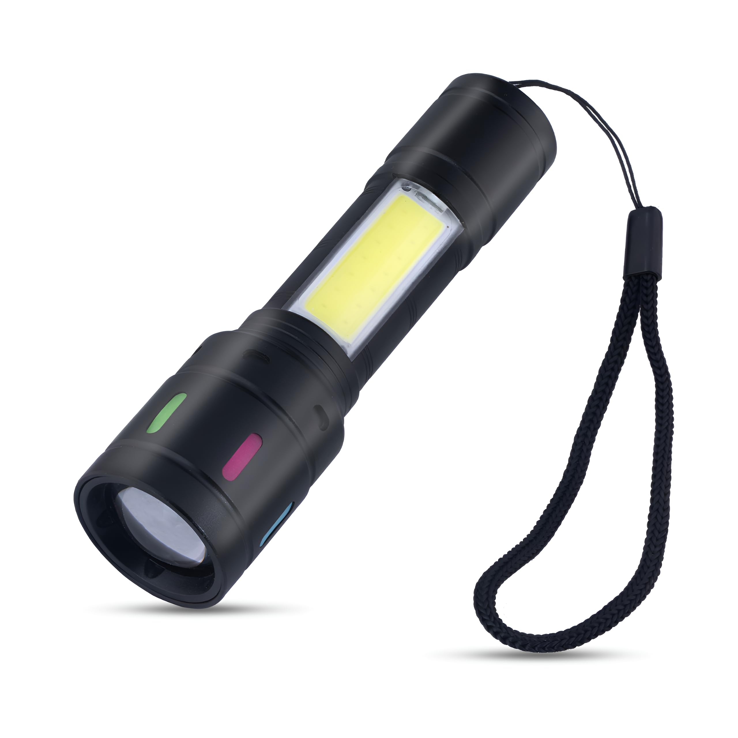 Multi-Function LED Flashlight, RGB Light, Telescopic Zoom, Anti