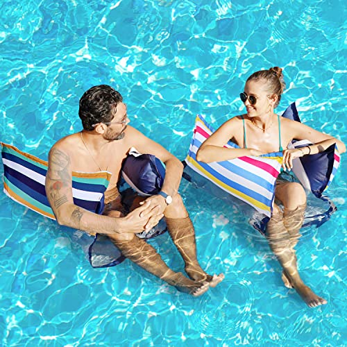 FindUWill Fabric Pool Hammock Floats, XL, 2Pack Inflatable Water Hammocks Floaties 4-in-1 (Saddle, Lounge Chair, Hammock, Drifter), Pool Float Lounger for Adults (Kanagawa&Rainbow)