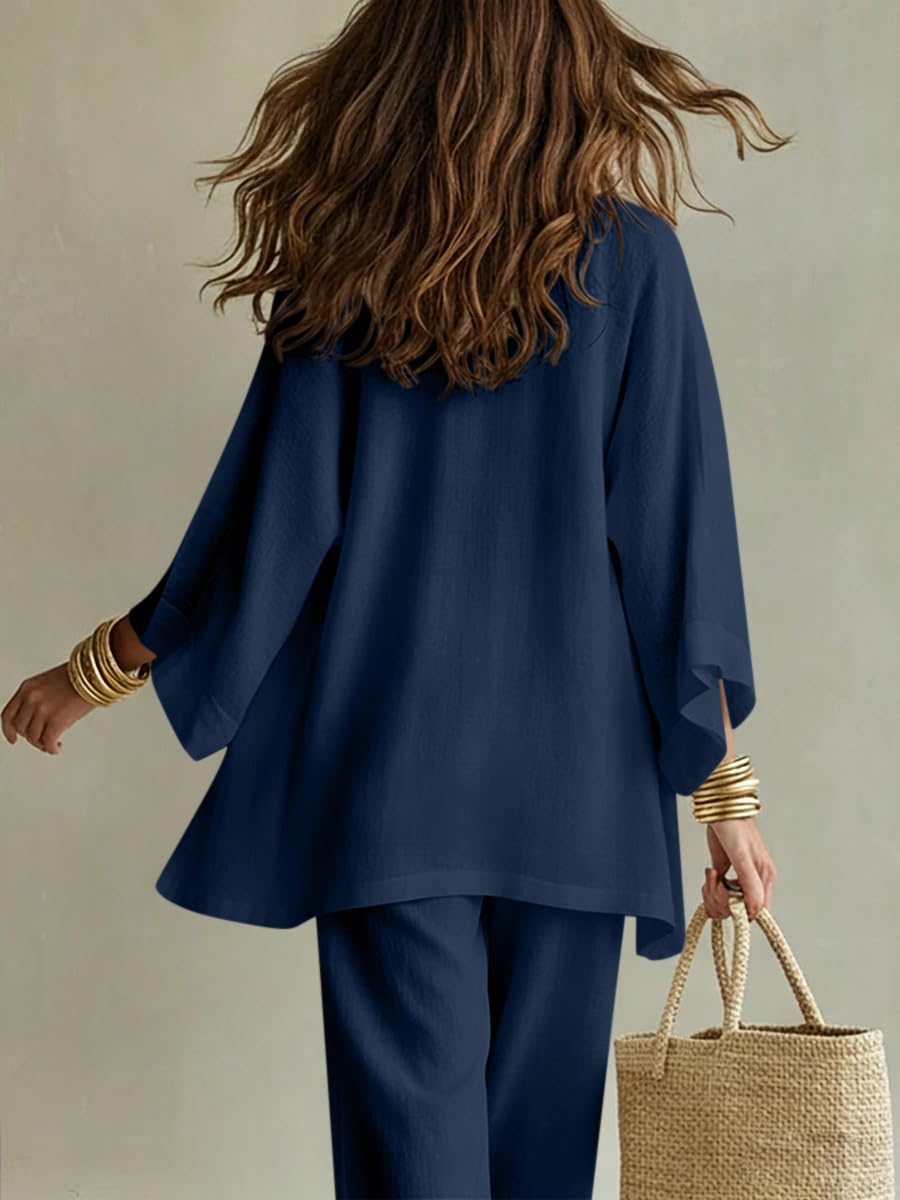 shownicer Ensemble Femme Chic et Elegant 3 Pieces Coton et Lin Ensemble de Pantalons Décontractée Ete Tenue