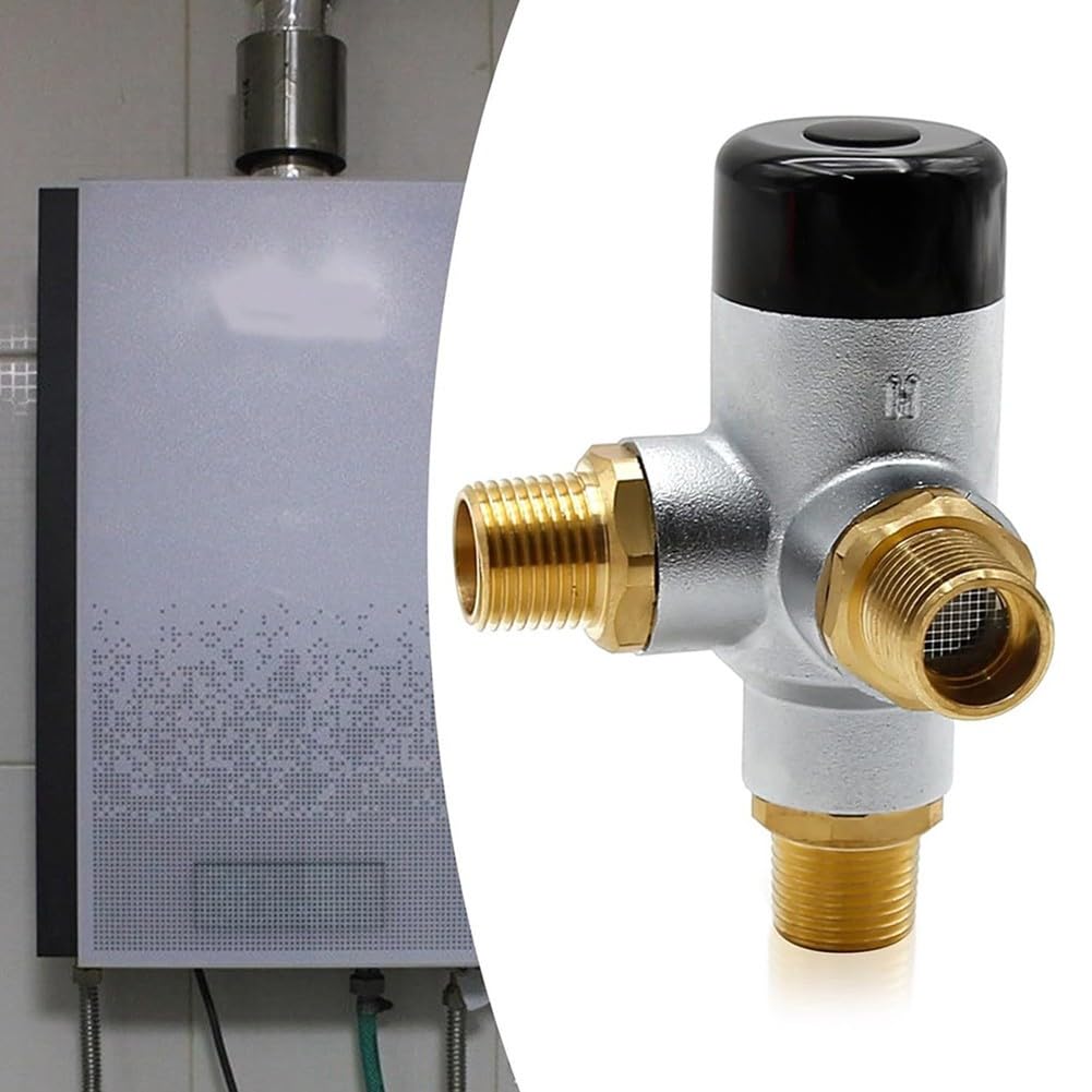 ZYWUOY Valvola miscelatrice termostatica in ottone, miscelatore per acqua calda e fredda, controllo temperatura da 1/2 pollici, resistente anti-scottatura, per camper, cucina, bagno