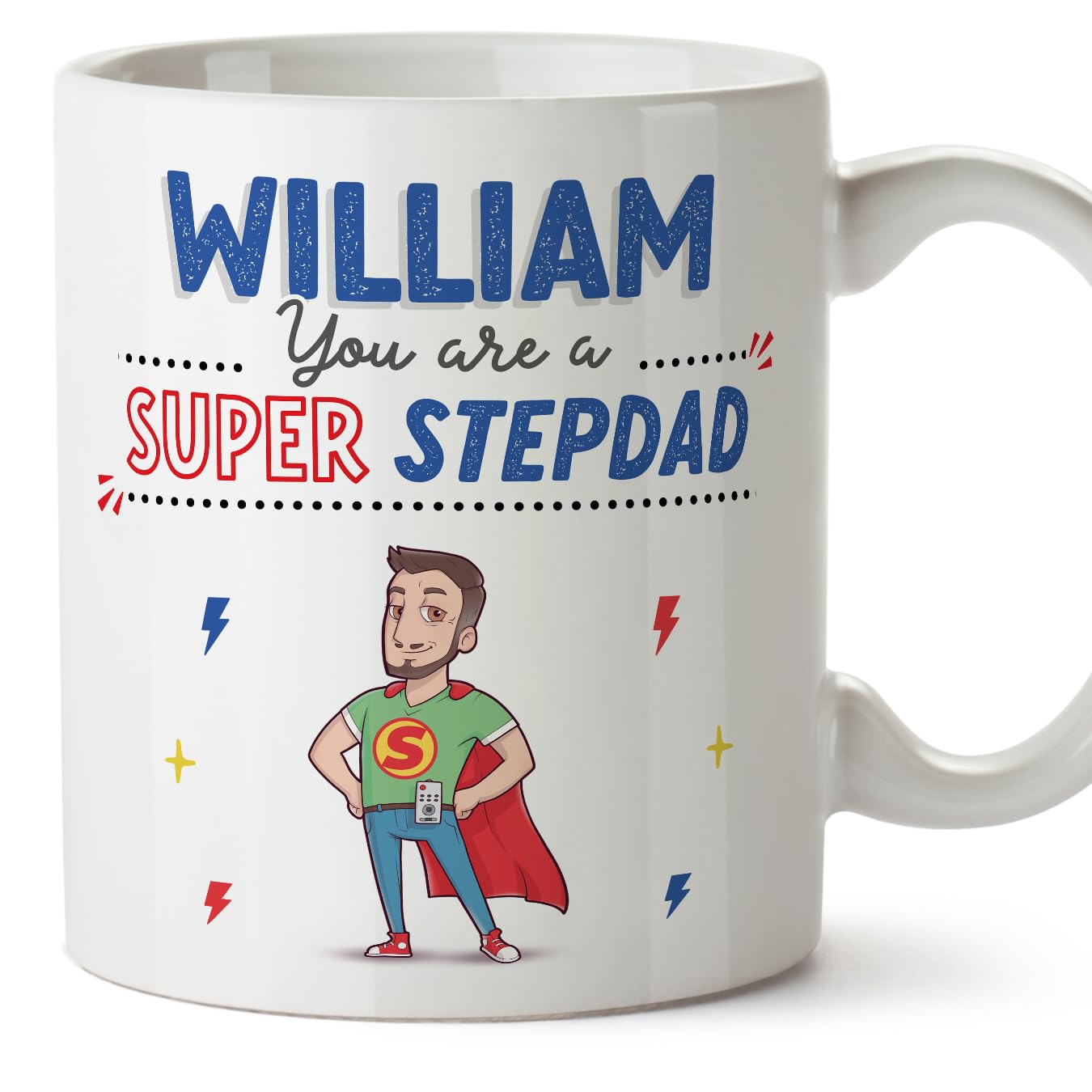 MUGFFINS Personalised Mug for Stepdad - in English - You are Super! - Funny Custom Gift - Ceramic 11oz Mug