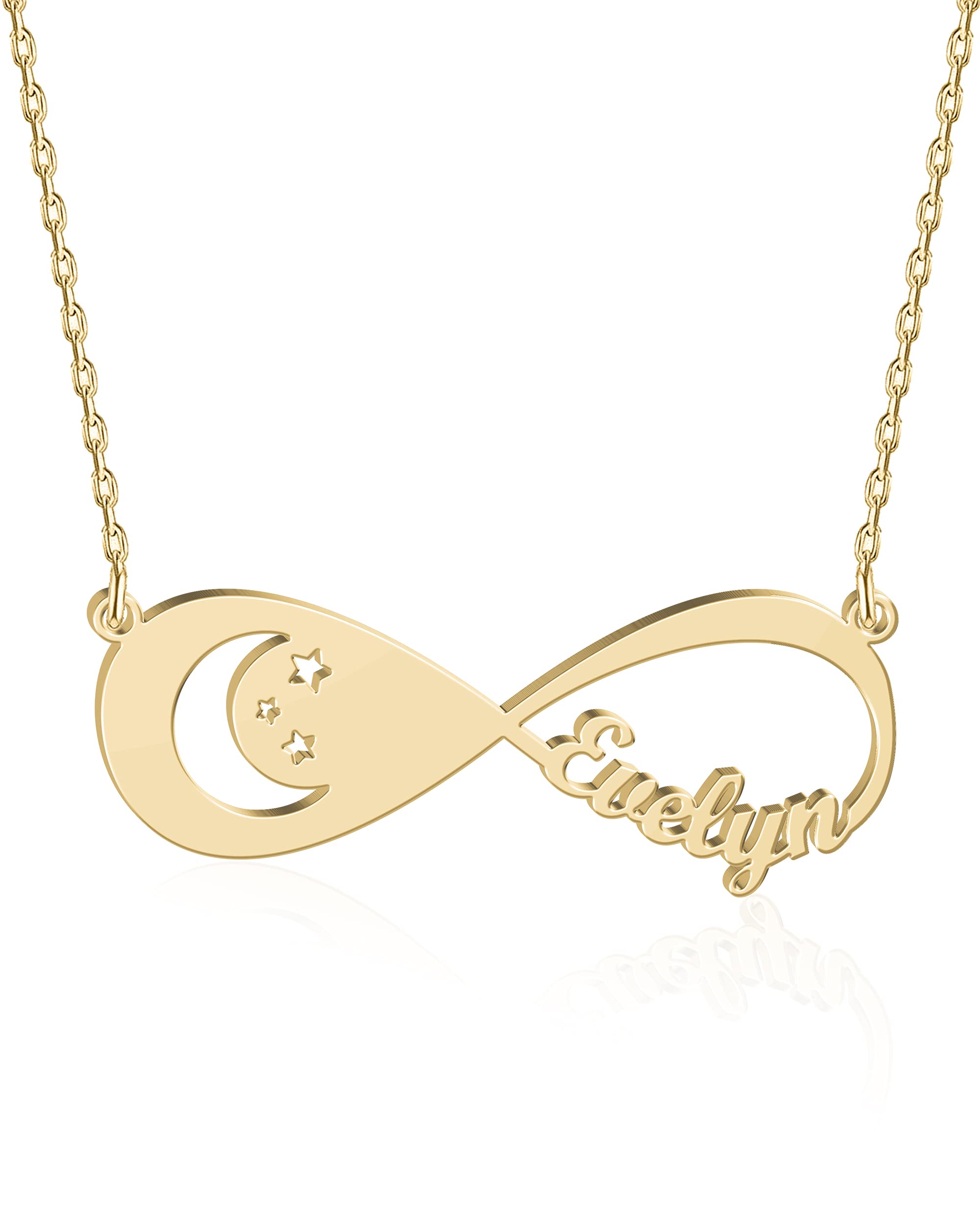 UMAGICBOXPersonalized Gold Name Necklace with Moon and Back Custom Sterling Silver Infinity Pendant neckless Jewelry Customized Birthday Gifts for Women Mom Wife Girl