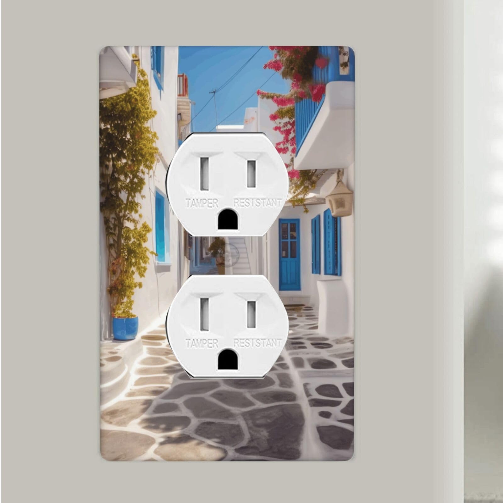 Greece Street Duplex Receptacle Outlet Covers, 1-Gang Standard Size Wall Plates Unbreakable Polycarbonate Electrical Switchplate Cover Faceplate for Bathroom Kitchen Decor