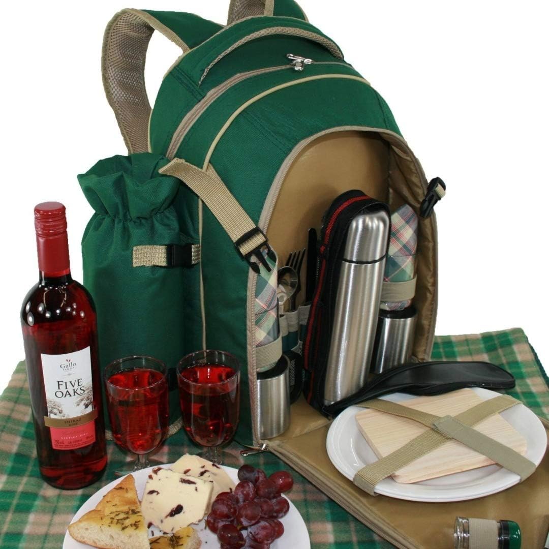 Picnic Backpack Set for 2 Flask Mugs & Picnic Rug