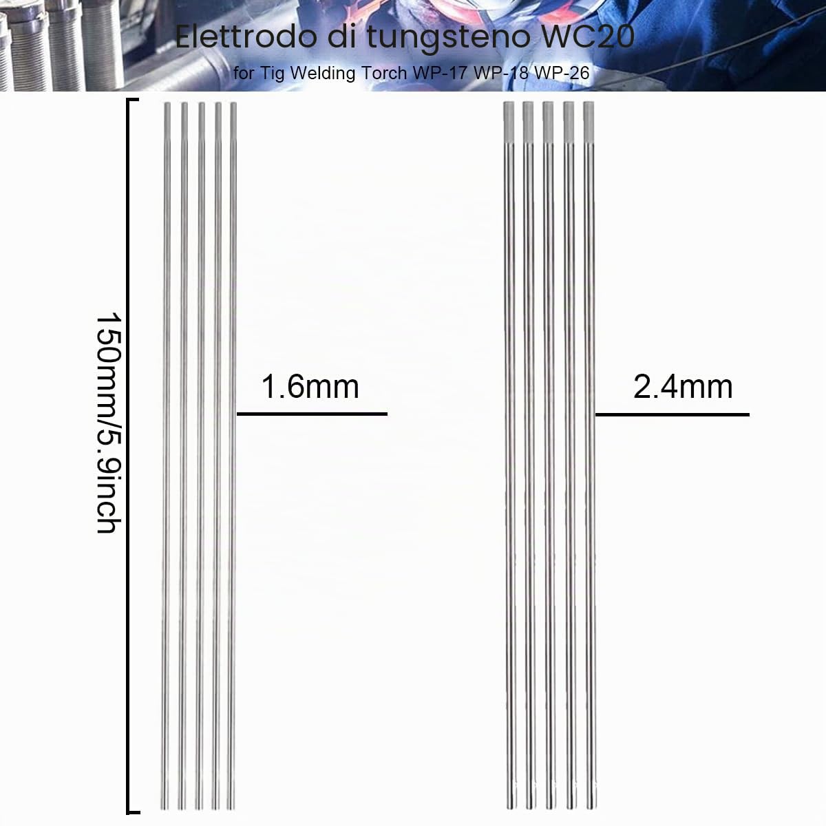 38 Pezzi Accessori per torce Saldatura per TIG Parti di Usura ugelli per Gas Ugelli in Ceramica ad ago di tungsteno Set di elettrodi di tungsteno per WP-17 WP-18 WP-26 SR-17 SR-26