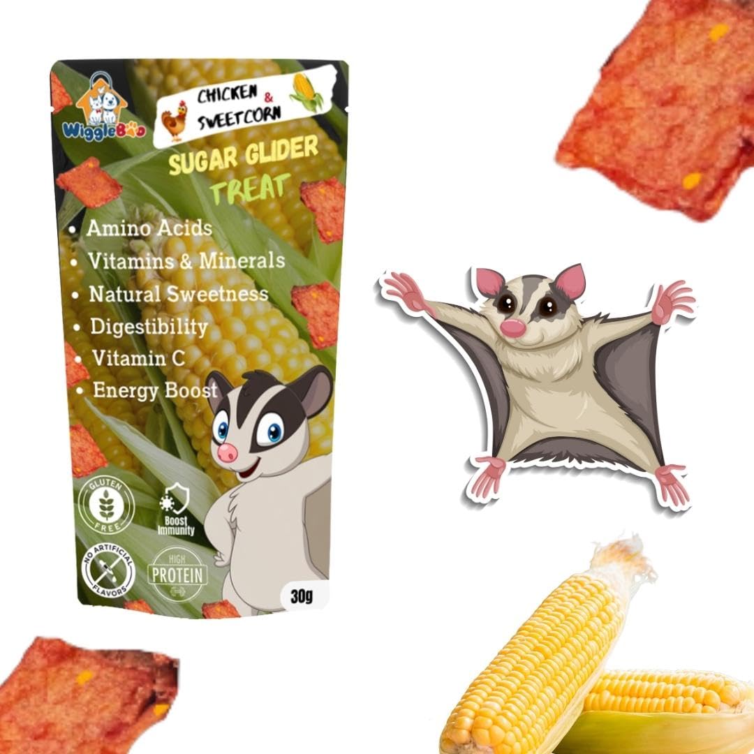 WiggleBoo 30g Chicken & Sweetcorn Sugar Glider Treat | High-Protein Snack | Antioxidant-Rich | Crunchy & Healthy | Wholesome | Training | Easy to Digest