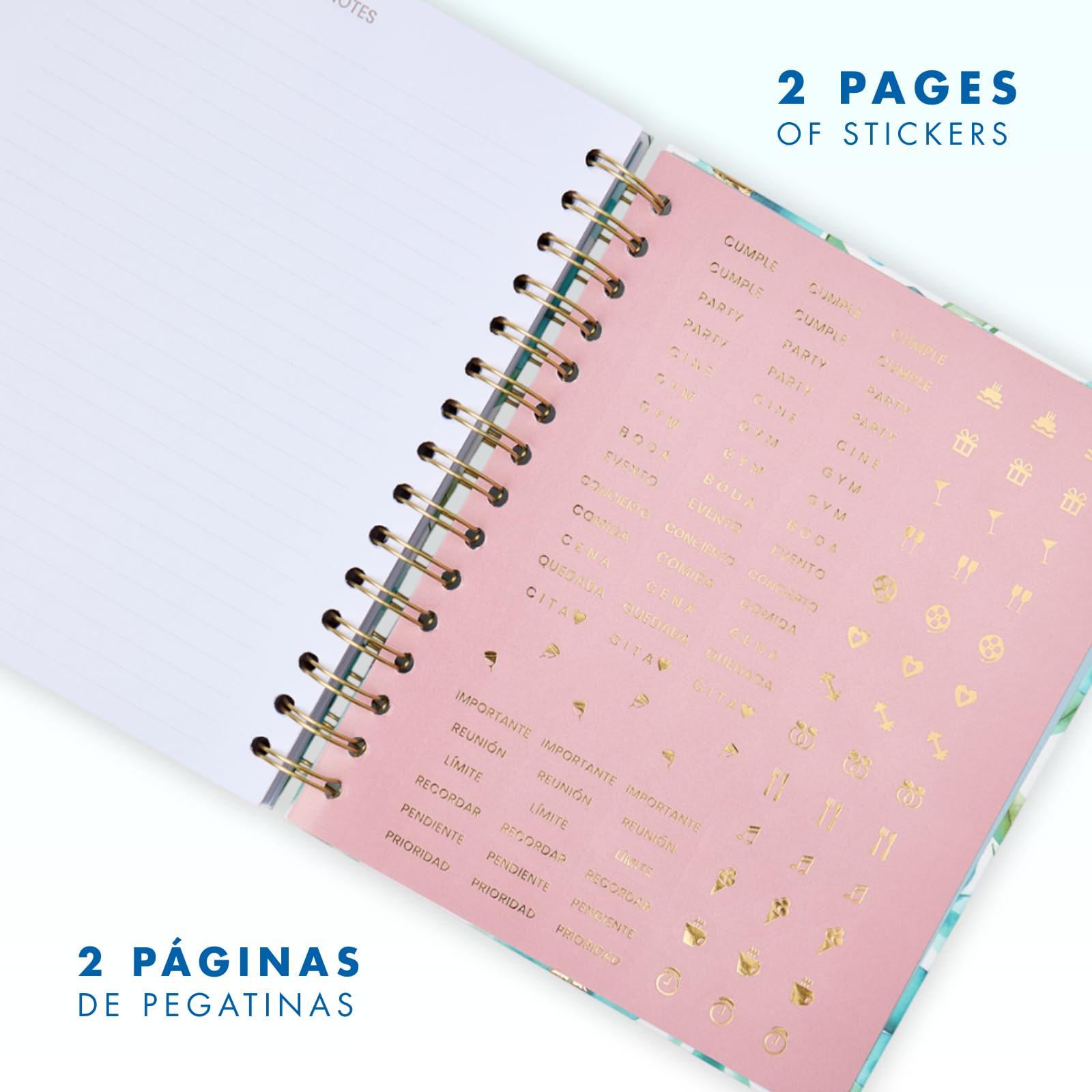 Agenda Scolaire 2026 2027 A5 17x21 cm Semaine Vue Couverture Simili Cuir Spirale Double Élastique Stickers Black Mousse