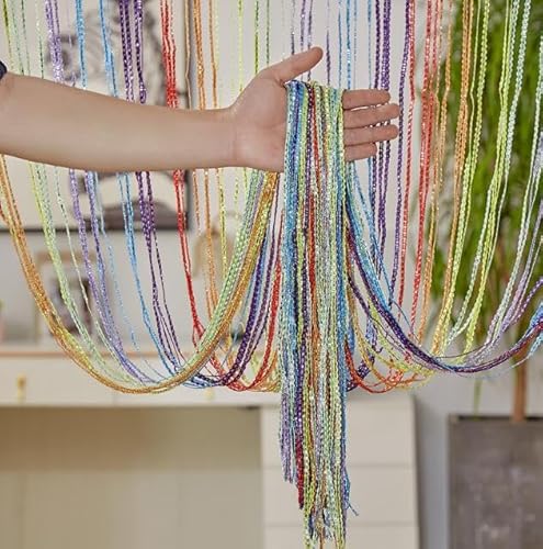 DBOO String Curtain Panel, Glitter Door Wall Window Doorways Panel Fly Screen Fringe Room Divider Blind,Decorative Tassel Ribbon Strip Silver Screen(Rainbow) - Image 3