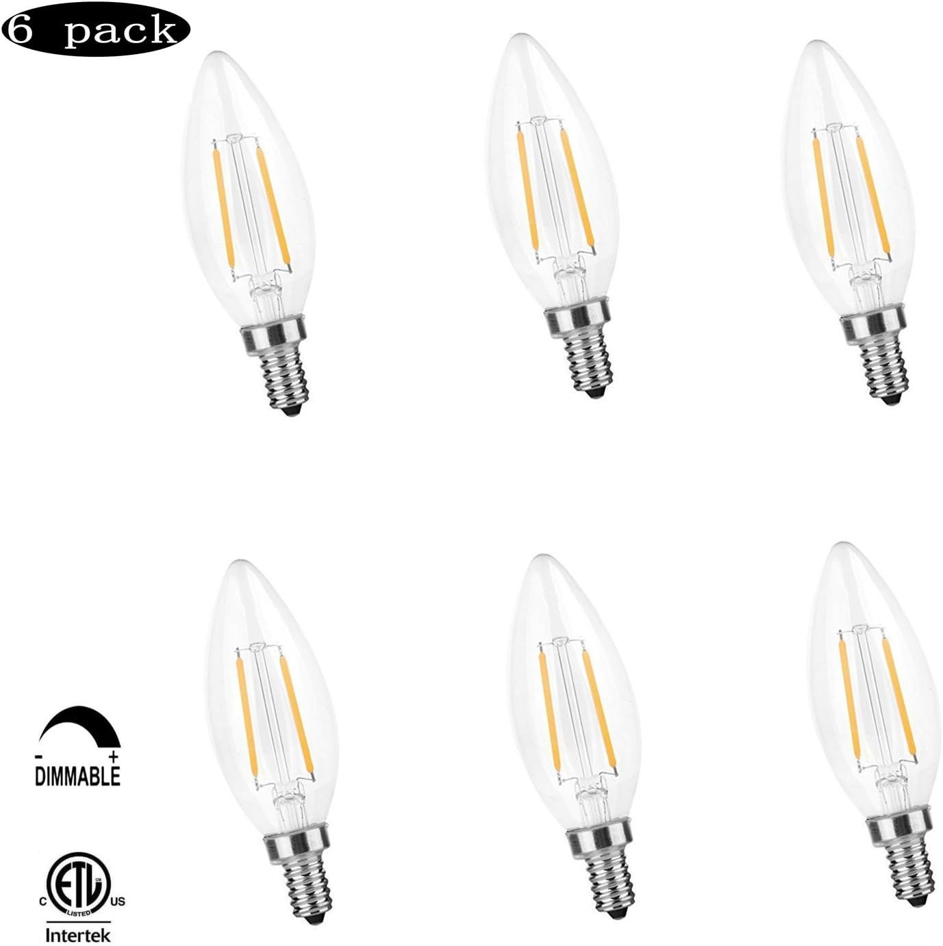 Dimmable Candelabra LED bulbs, 2W (20W Equivalent Vintage