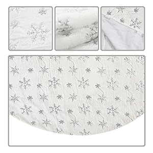 Christmas Sequin Tree Skirt 36in,White Soft Thick with Silver Snowflakes Decorations for 5FT 6FT 7FT Xmas Tree