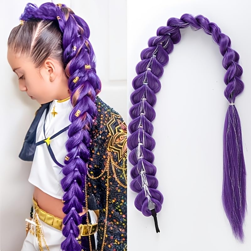 Purple Pigtail y2k Cosplay Hair Extensions with Laser Wire for - Advanced Synthetic Hair Ponytail Suitable for Role-Play Themed Parties & Daily Wear - & Maintenance for Skin Tones