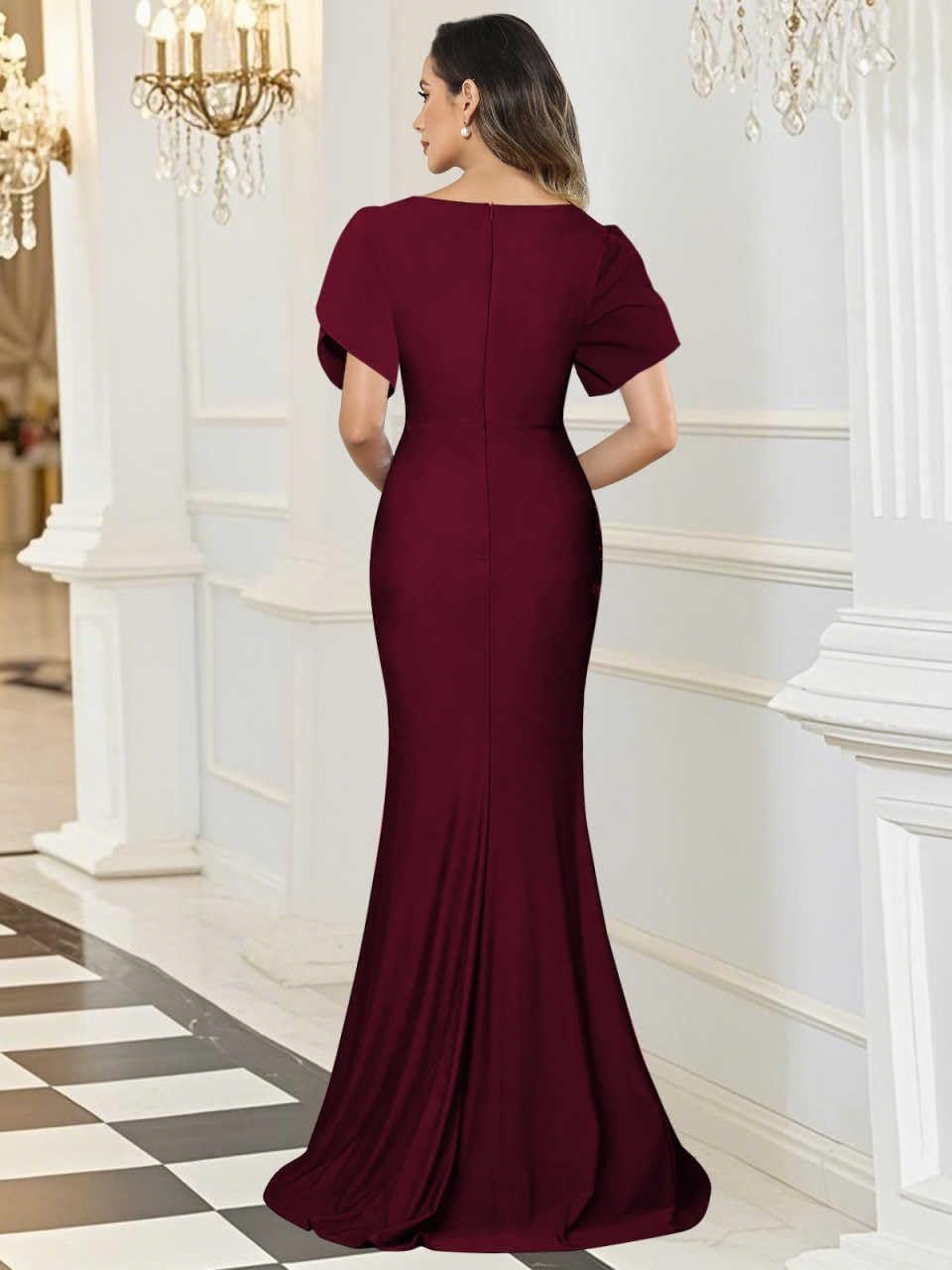 Satin Mother of The Bride Dresses for Women Long Ruched V-Neck Formal Dress Mermaid Mother Groom Dresses - Image 2