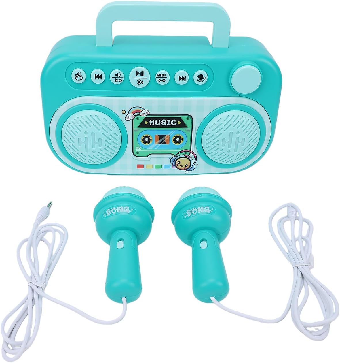 LiebeWH Karaoke Machine with Two Wireless Mics Portable Singing Speaker Handles Easy Storage Music Toy for Boys Girls Home Use (Mint Green)
