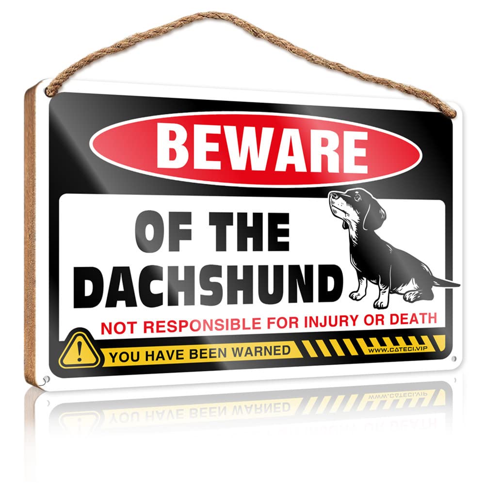 FZFN Holiday Porch Sign Beware Of Dachshund Wooden Sign House Decor Clearance Funny Office Signs(23X35CM)