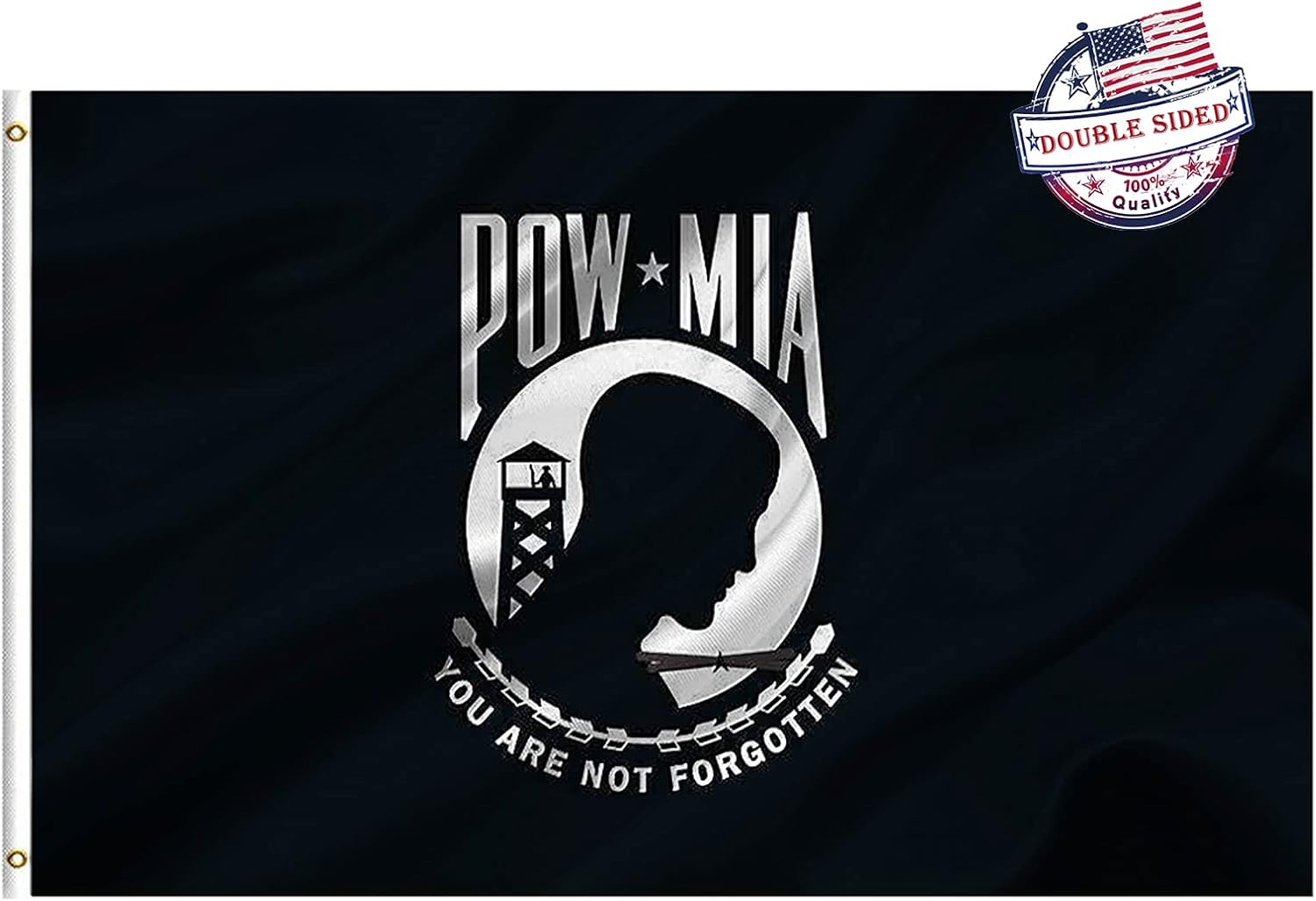 Mosprovie Pow Mia Flag 3x5 Outdoor Double Sided- Heavy Duty 3ply Mia Pow Flags 2 Sided Super Durable 4 Rows Stitched Edge Canvas Header with 2 Brass Grommets You are Not Forgotten Memorial Day Flag