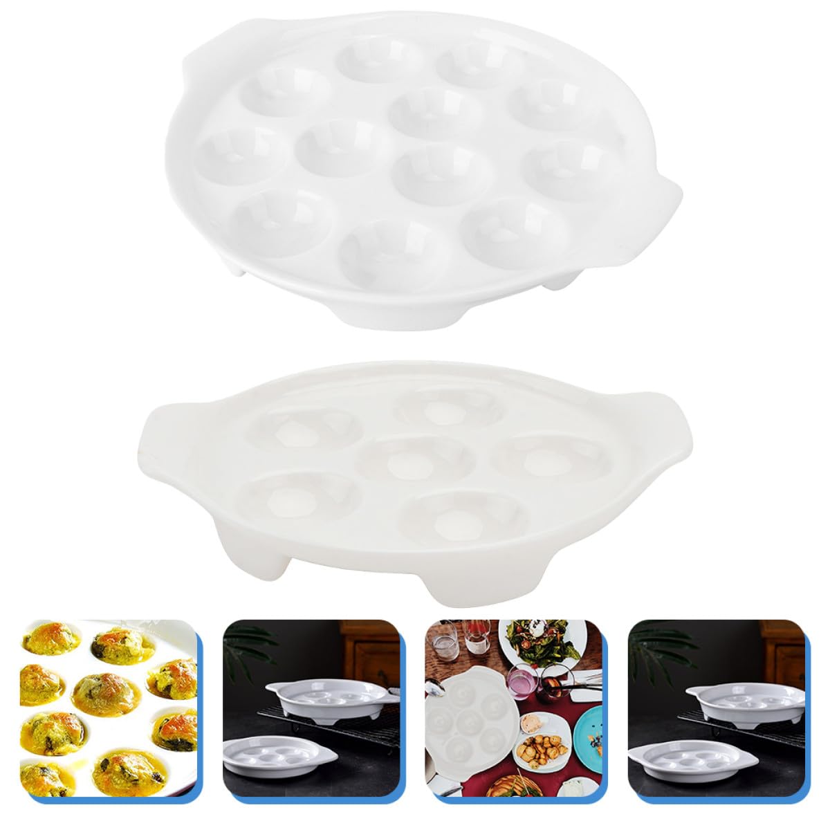 Toyvian 2 Stück Keramik Backzubehör mit Griff Weiße Mehrloch Schneckenschüsseln und Stabil Feine Verarbeitung für Backofen und Schneckenküche