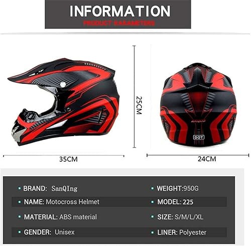 Miniatura 5 de Casco de motocross, para jóvenes y adultos, casco de moto todoterreno BMX de 4 ruedas para niños, certificado DOT, con guantes y máscara de gafas,