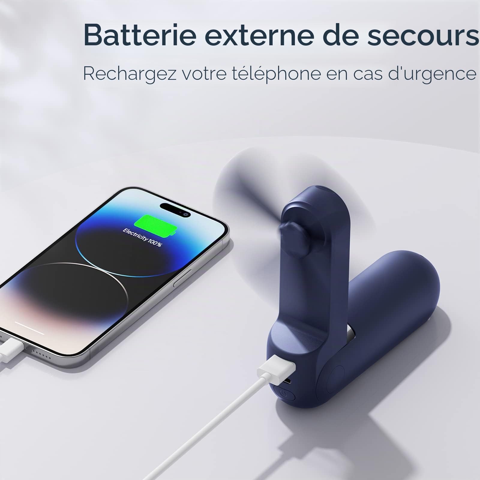 JISULIFE Ventilateur de Poche, Mini Ventilateur à Main Portable, à Piles Rechargeables par USB [14-21 heures], Ventilateur Personnel Pliable et Silencieux Avec Batterie Externe, Lampe de Poche-Bleu