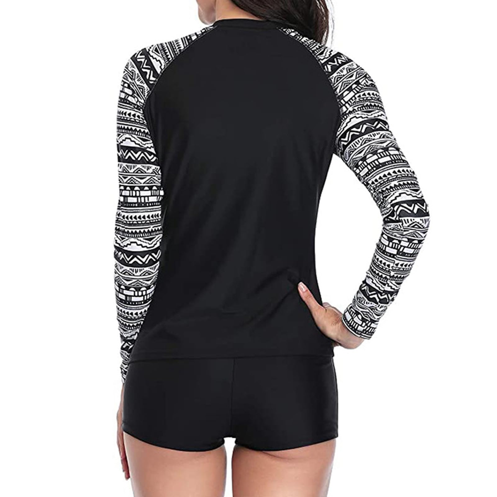 Damen Langarm Badeanzug mit BH Rash Guard Schwimmshirt Surf UV Shirt Bademode Badeshirt