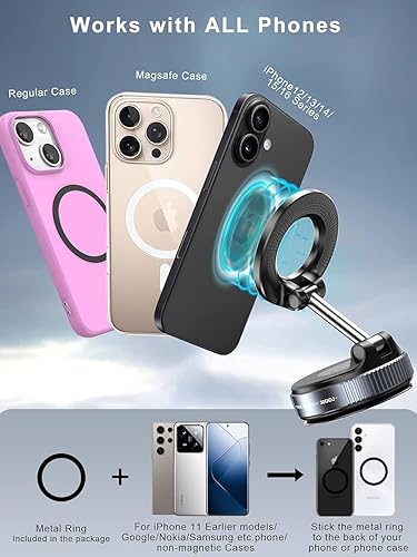 Miniatura 9 de Soporte magnético para teléfono para automóvil más de 120 libras de succión más fuerte y 2800 gf magnético más fuerte Soporte de teléfono ajustable