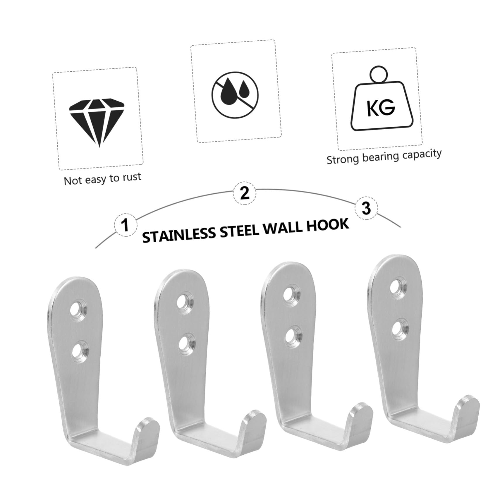 4 Set Gancio Acciaio Inossidabile Da Supporti Prong Facile Installazione Design Versatile E Robusto Per Abbigliamento E Accessori 4 Pezzi*4