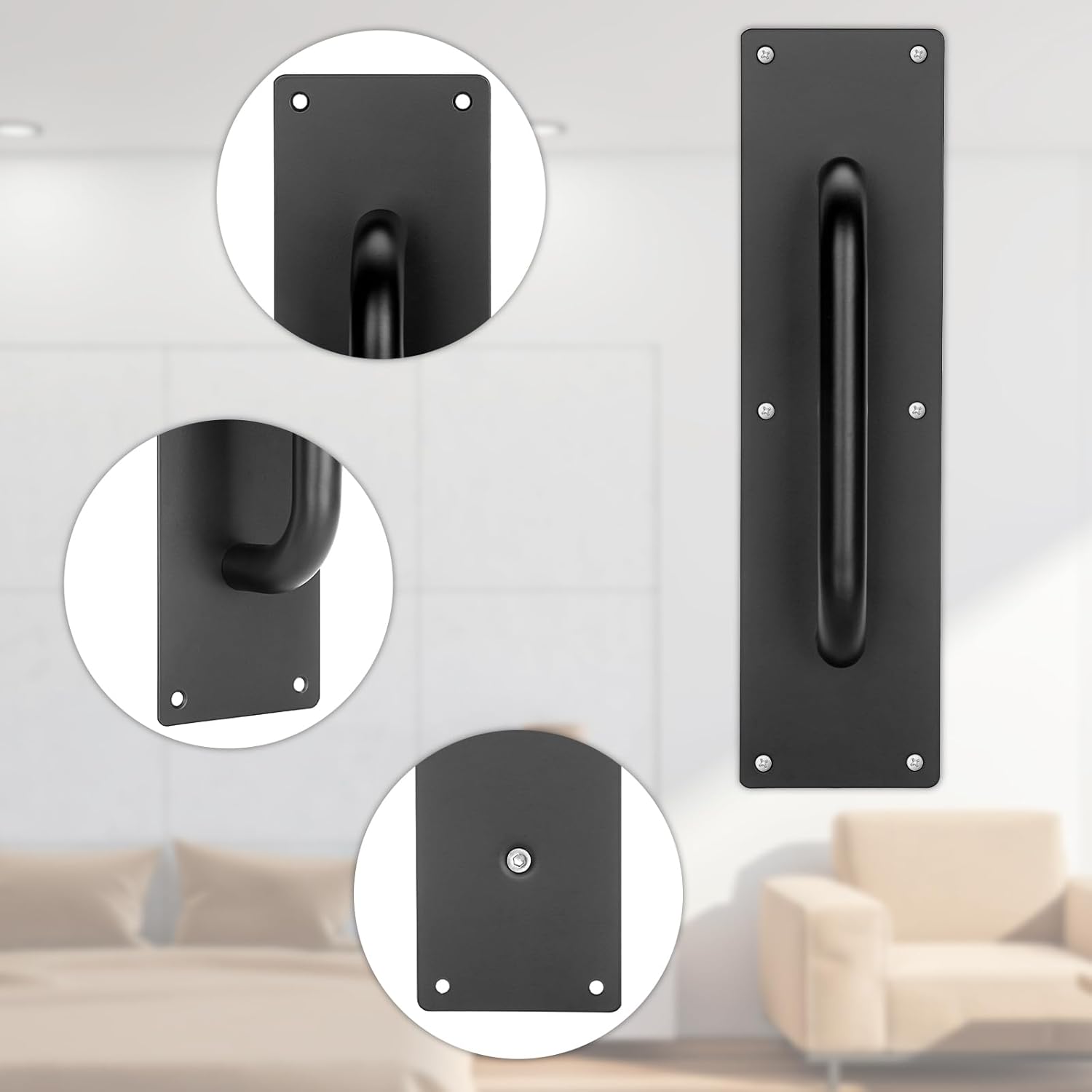 Sumnacon 4PCS Stainess Steel Door Push Plates,Sturdy Door Handle Plates with Screws,Solid Door Pulls for Home Office Public Commercial Places,Black