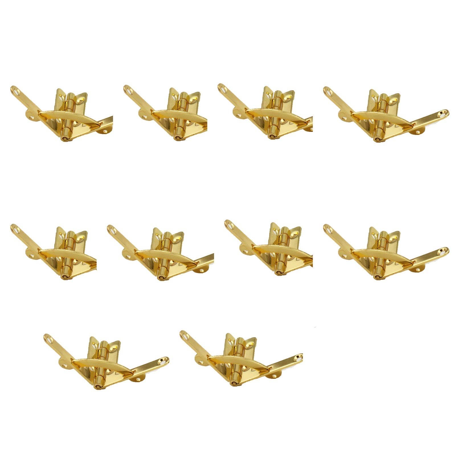 10pc Stock Zinc Alloy Small Quadrant Hinge Set for Cigar Box with Screws Durable and Strong Furniture Hardware(Golden)